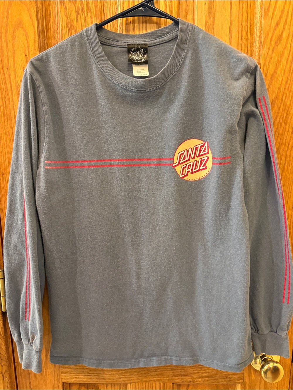 The Original Santa Cruz Unisex Heather Gray Tee with Red Accent Stripes and Logo